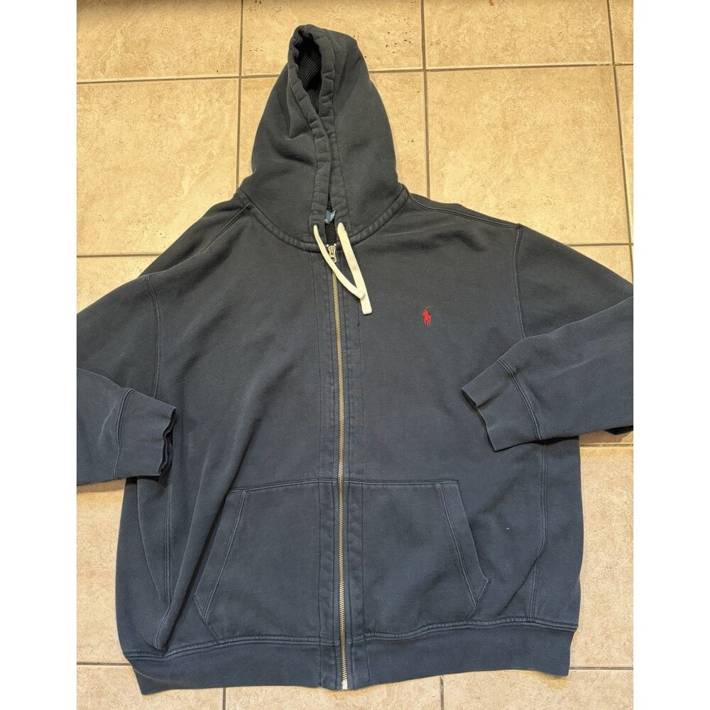 Polo Ralph Lauren Hoodie Mens 4XB Black Full Zip Thermal Hood Fleece Vintage